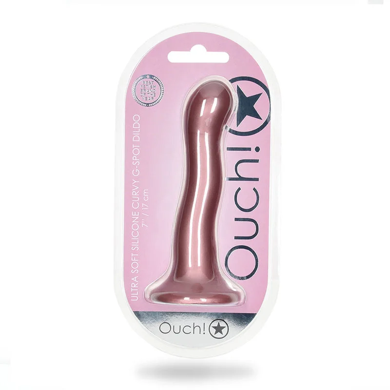 penis-function-facts-penis-blood-flow-Shots Ouch! Ultra Soft Silicone 7 in. Curvy G-Spot Dildo Rose Gold