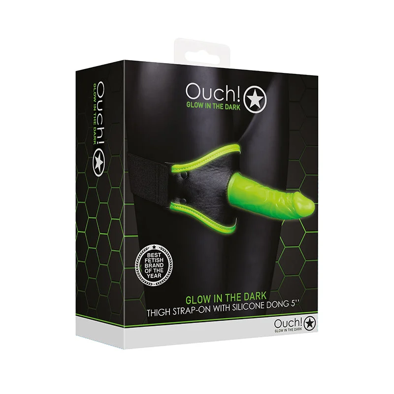 quiet dildo-Ouch! Glow in the Dark Thigh Strap-On Harness With 5 in. Silicone Dildo Neon Green