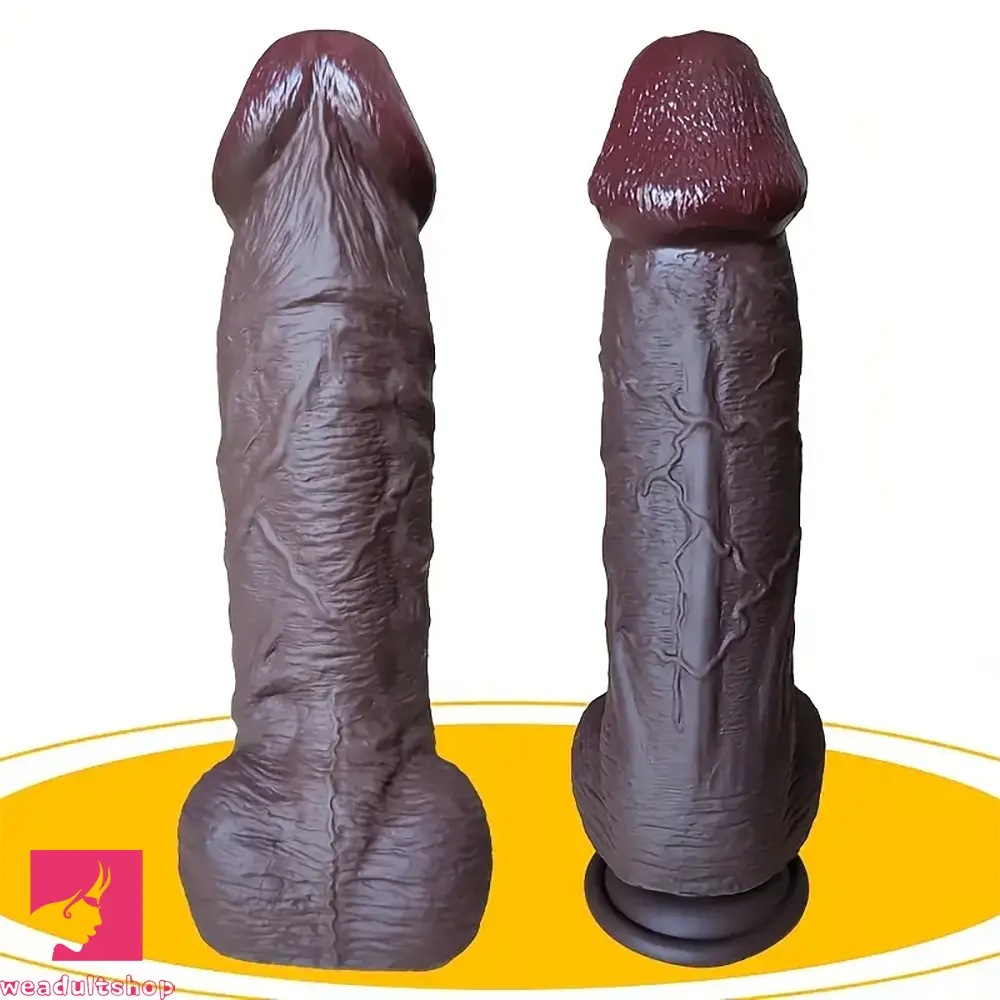 Anal toys with strong tip-9.64in Ebony Real Large Dildo Silicone Soft Women Fake Penis Anal Sex