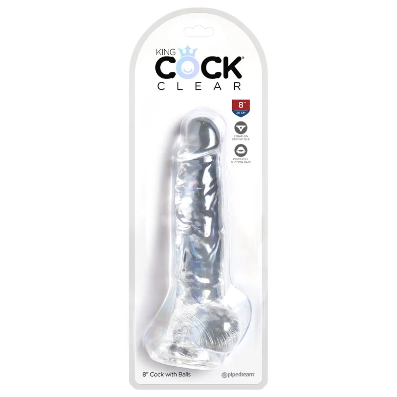 jelly vibrating dildo-Pipedream King Cock Clear 8 in. Cock With Balls Realistic Suction Cup Dildo