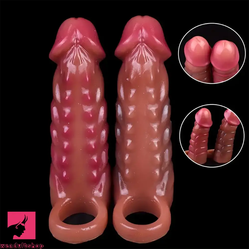 Anal toys with sturdy edges-5.71in Silicone Soft Penis Sleeve Spiked Dildo For Anal G-spot Sex