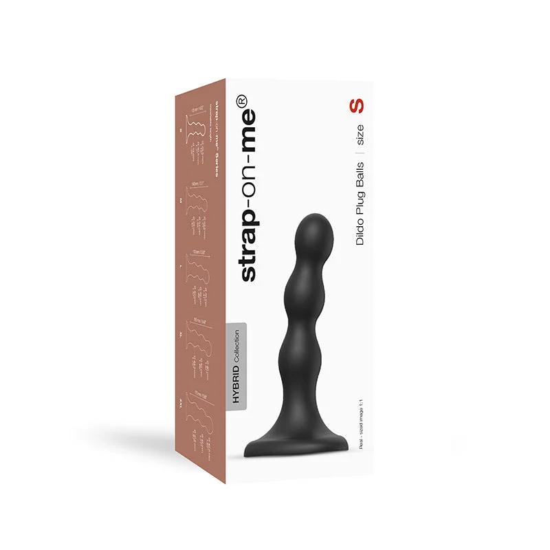 beaded vibrating dildo-Strap-On-Me Hybrid Collection Silicone Dildo Plug Balls Black S