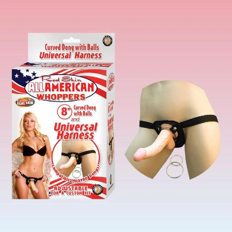 Anal toys with compact size-All American Whoppers 8-Inch Dong With Universal Strap-on Harness