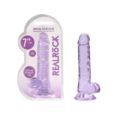 penis-performance-studies-penis-skin-conditions-RealRock Crystal Clear Realistic 7 in. Dildo With Balls and Suction Cup Purple