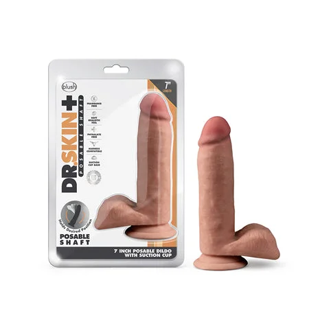 penis-function-benefits-penis-care-products-Blush Dr. Skin Plus Realistic 7 in. Triple Density Posable Dildo with Balls & Suction Cup Tan