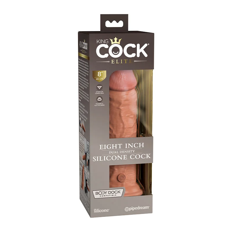 travel vibrating dildo-Pipedream King Cock Elite 8 in. Dual Density Silicone Cock Realistic Dildo With Suction Cup Tan