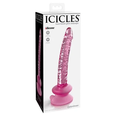 penis-size-techniques-penis-shape-variations-Pipedream Icicles No. 86 Realistic 7 in. Glass Dildo With Suction Cup Pink