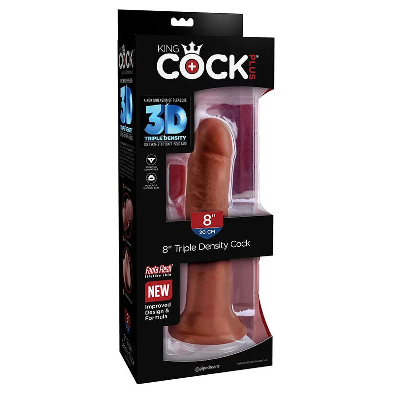 black anal dildo-Pipedream King Cock Plus 8 in. Triple Density Cock Realistic Dildo With Suction Cup Brown