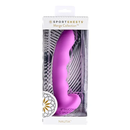 penis-injury-solutions-penis-exercise-routines-Sportsheets Merge Collection Nautia 8 in. Silicone G-Spot Dildo with Suction Cup Fuchsia