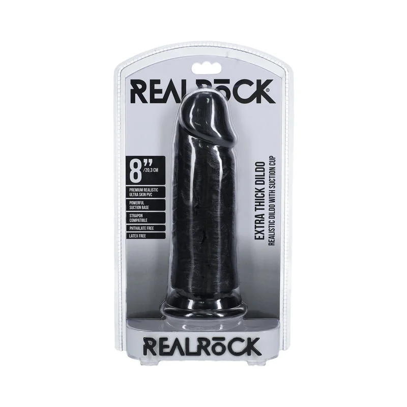 penis-growth-exercises-penis-growth-techniques-RealRock Extra Thick 8 in. Dildo Black