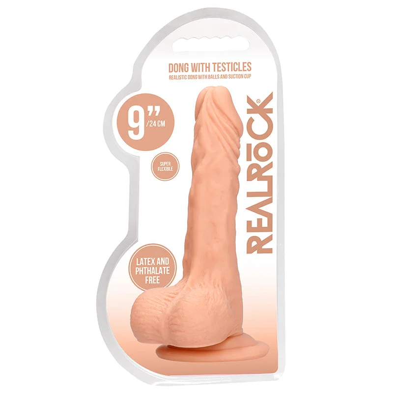 silver dildo-Real Rock Realistic Dildo With Balls - 9" - 23 Cm - Vanilla