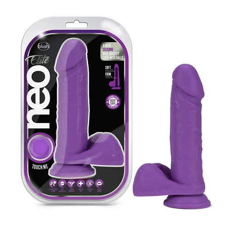 penis-surgery-tools-penis-performance-tips-Blush Neo Elite 8 in. Silicone Dual Density Dildo With Balls & Suction Cup Neon Purple