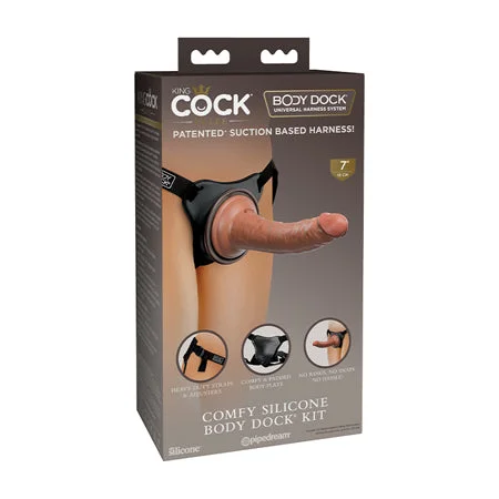 penis-pump-problems-penis-performance-tips-Pipedream King Cock Elite Comfy Silicone Body Dock Kit With Dildo Tan/Black