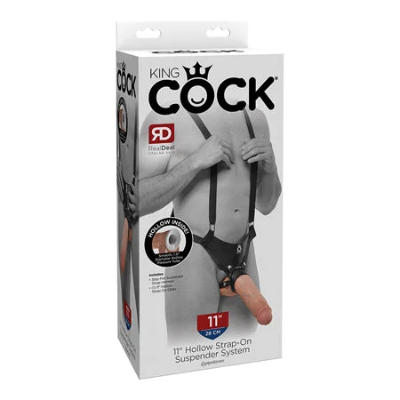 cock ring bundle-Pipedream King Cock Adjustable 11 in. Hollow Strap-On Suspender System Beige/Black