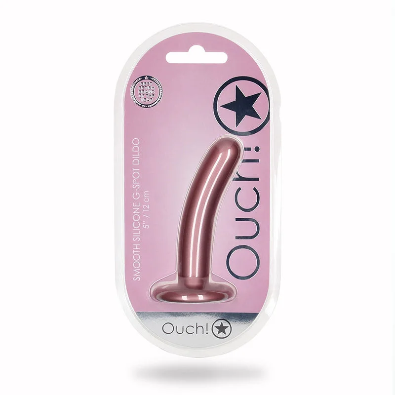 penis-sensitivity-facts-penis-surgery-costs-Shots Ouch! Smooth Silicone 5 in. G-Spot Dildo Rose Gold