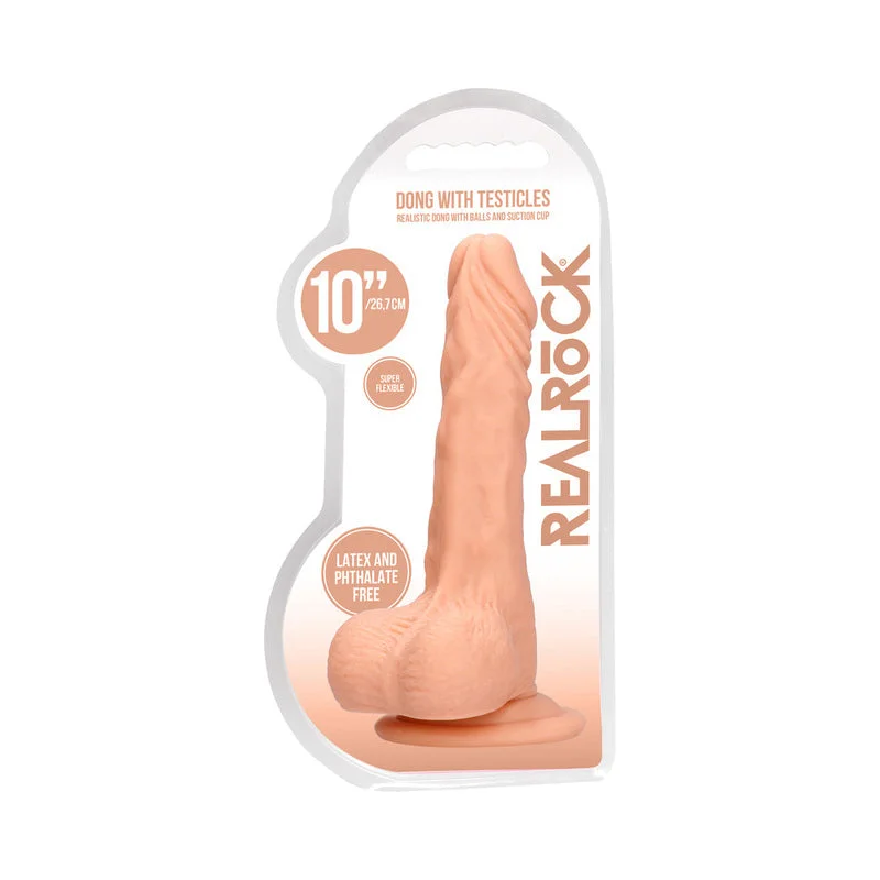 penis-injury-guide-penis-care-products-RealRock Skin 10 in. Dildo with Balls Beige