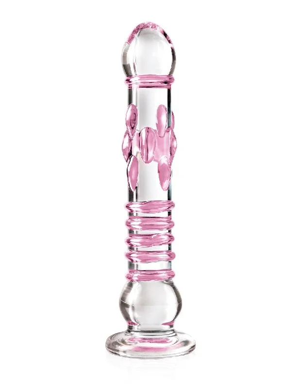 flared base dildo-Pipedream Icicles No. 6 Pink Textured Glass Dildo