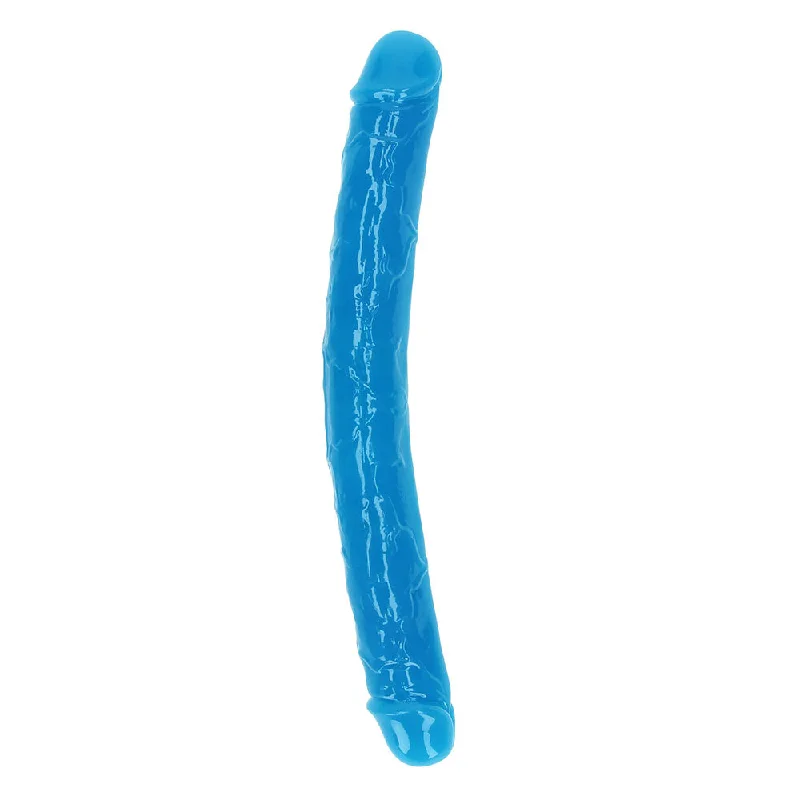 penis-surgery-options-penis-exercise-routines-RealRock Glow in the Dark Double Dong 12 in. Dual-Ended Dildo Neon Blue