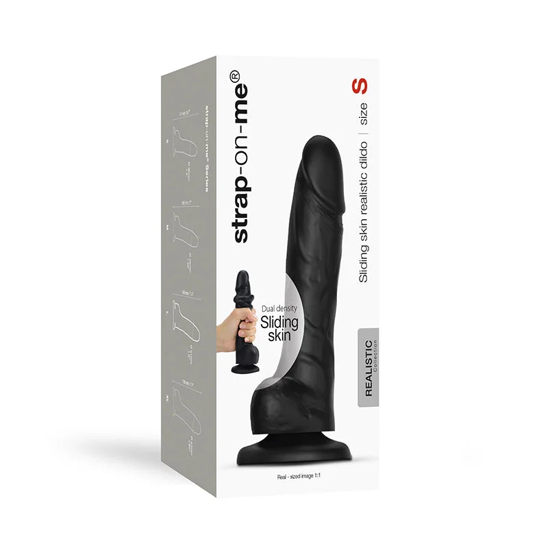 hands-free realistic dildo-Strap-On-Me Realistic Collection Sliding Skin Dual-Density Silicone Dildo Black S