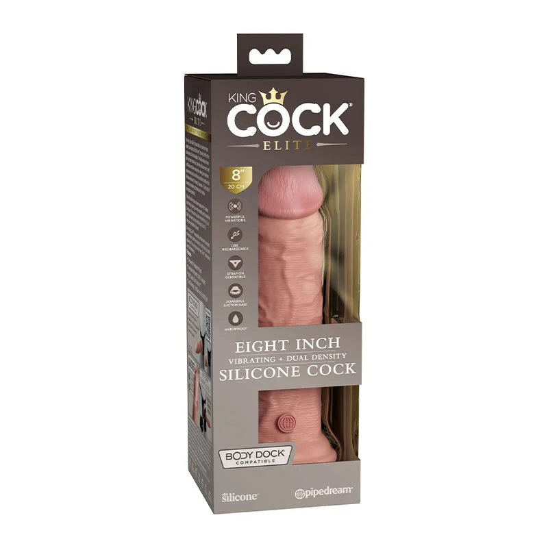 soft thrusting dildo-Pipedream King Cock Elite 8 in. Vibrating Dual Density Silicone Cock Rechargeable Realistic Dildo With Suction Cup Beige