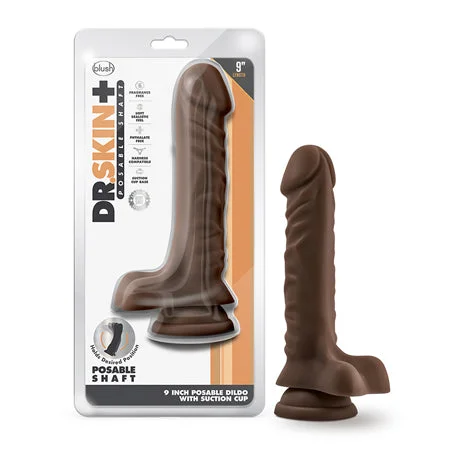 penis-size-advice-penis-girth-exercises-Blush Dr. Skin Plus Realistic 9 in. Triple Density Posable Dildo with Balls & Suction Cup Brown