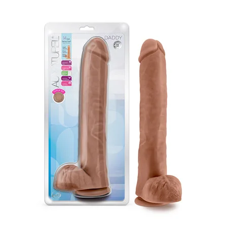 penis-confidence-advice-penis-medical-treatments-Blush Au Naturel Daddy 14 in. Posable Dual Density Dildo with Balls & Suction Cup Tan