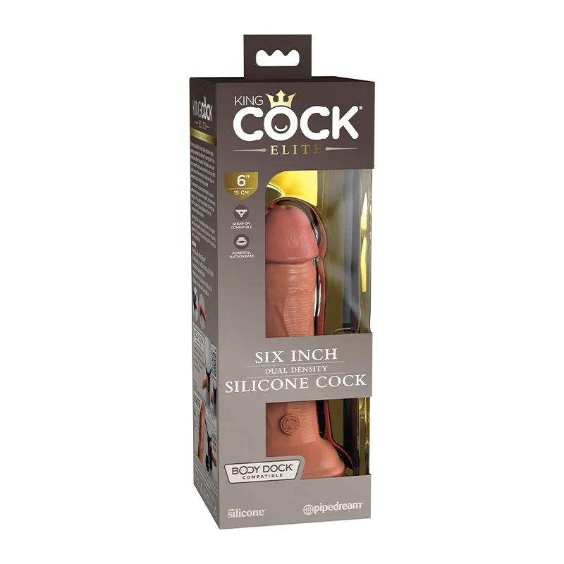 fantasy thrusting dildo-Pipedream King Cock Elite 6 in. Dual Density Silicone Cock Realistic Dildo With Suction Cup Tan