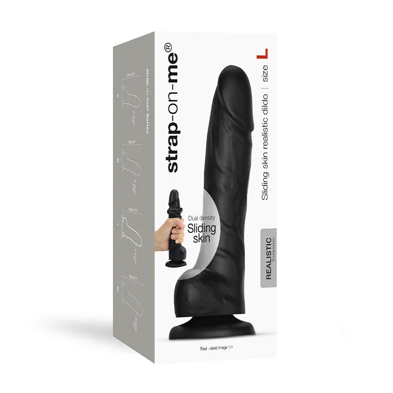 flared silicone dildo-Strap-On-Me Realistic Collection Sliding Skin Dual-Density Silicone Dildo Black L