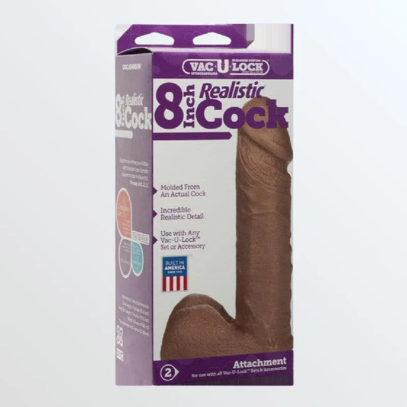 Anal toys with ribbed texture-Vac-U-Lock 8" Realistic Brown Cock for Harnesses