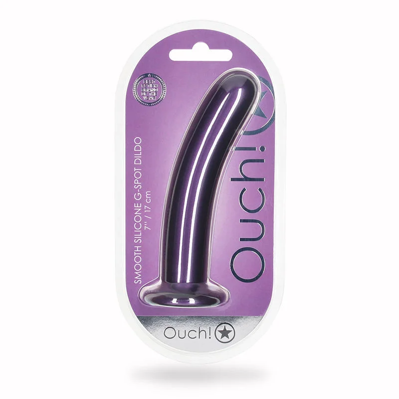 penis-pump-guide-penis-enlargement-methods-Shots Ouch! Smooth Silicone 7 in. G-Spot Dildo Metallic Purple