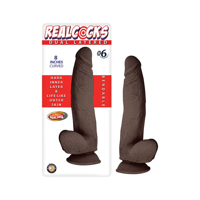 cock ring pink-Realcocks Dual Layered Curved #6 8in Dark Brown