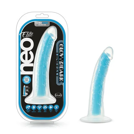 penis-aging-solutions-penis-sensitivity-issues-Blush Neo Elite Glow in the Dark Prysm 7 in. Silicone Dual Density Dildo with Suction Cup Neon Blue