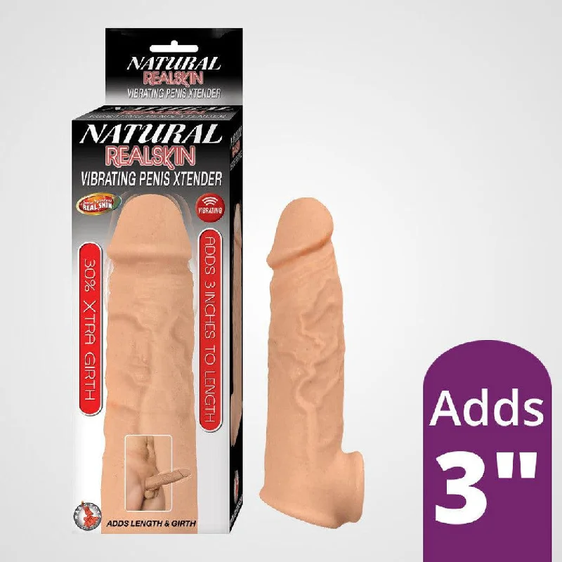 Anal toys for teasing play-Natural Realskin Vibrating 3" Penis Xtender with Scrotum Hole (White)