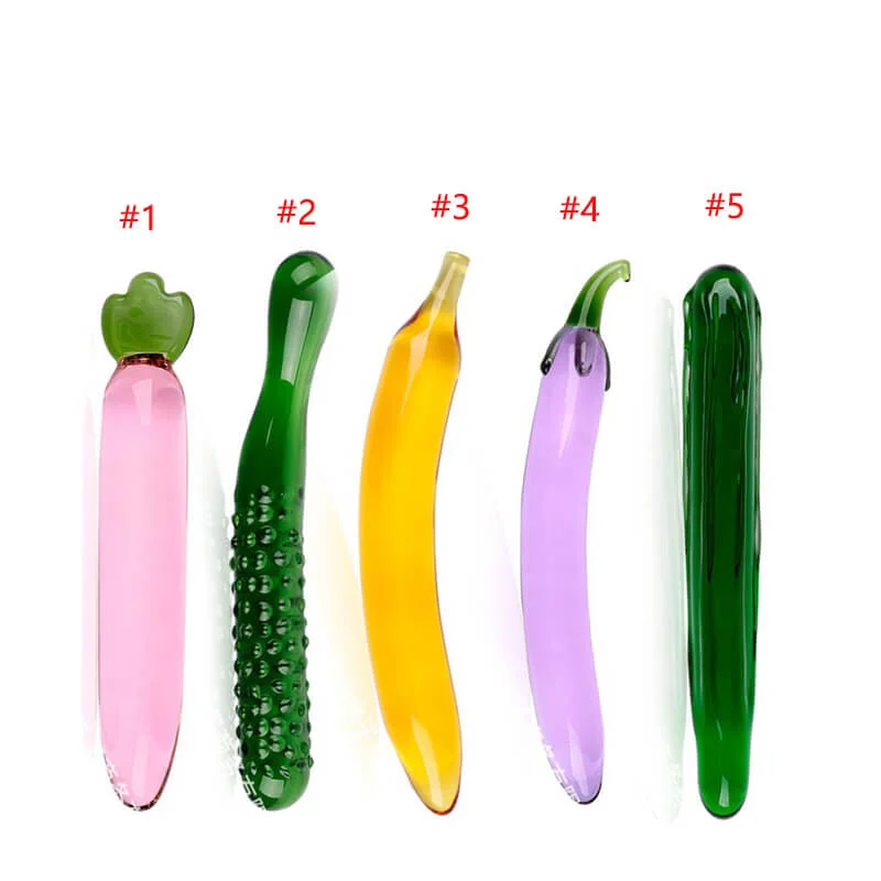 Anal toys with easy grip-Pyrex Cute Gay Glass Dildo Fruit Vegetable Anal Plug Sex Toy