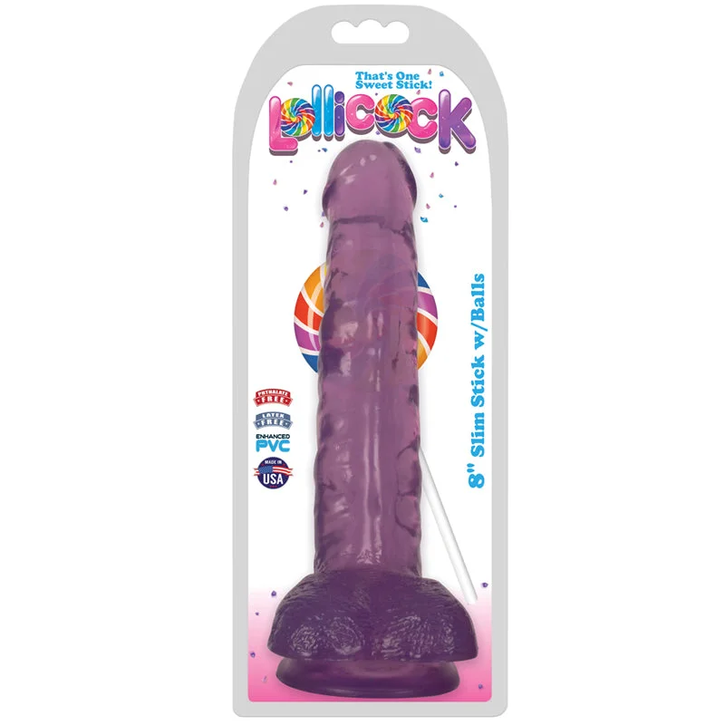 cock ring temperature play-Lollicock Slim Stick W/balls 8in Grape Ice