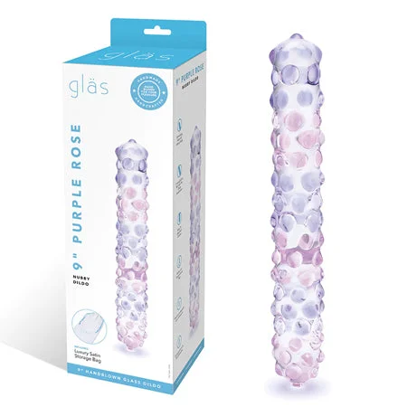 penis-size-research-penis-length-studies-Glas 9 in. Purple Rose Nubby Glass Dildo