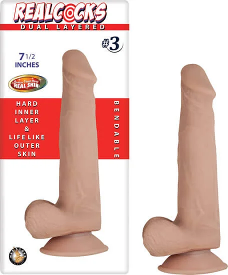 cock ring themed-REAL COCKS DUAL LAYERED #3 FLESH 7 1/2 "