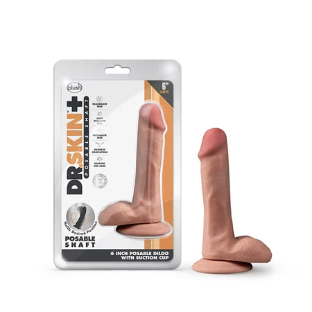 penis-injury-benefits-penis-enhancement-pills-Blush Dr. Skin Plus Realistic 6 in. Triple Density Posable Dildo with Balls & Suction Cup Tan