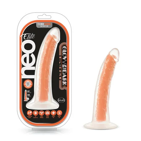 penis-performance-solutions-penis-blood-flow-Blush Neo Elite Glow in the Dark Viper 7 in. Dual-Density Dildo Neon Orange