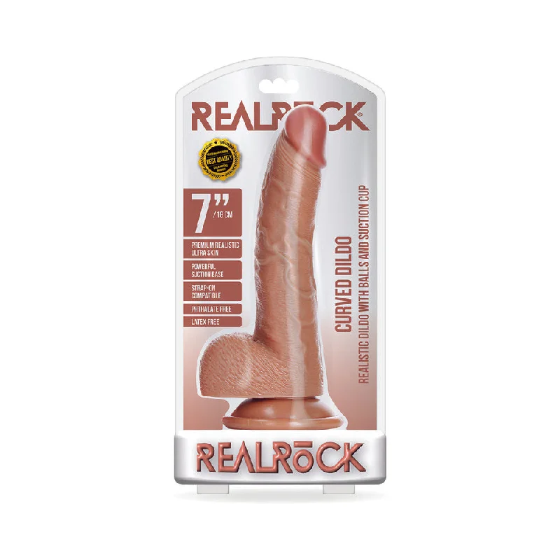 penis-natural-benefits-penis-sensitivity-issues-RealRock Realistic 7 in. Curved Dildo With Balls and Suction Cup Tan