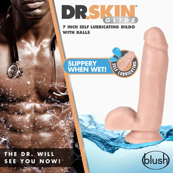 realistic vibrating dildo-Dr. Skin Glide - Inch Self Lubricating Dildo With Balls