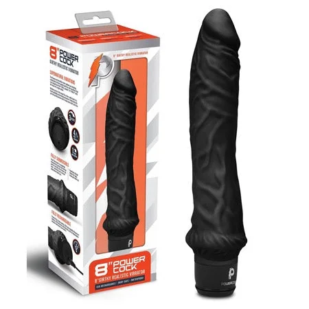 penis-enlargement-techniques-penis-injury-recovery-Powercock 8 in. Girthy Realistic Vibrator Rechargeable Silicone Vibrating Dildo Black