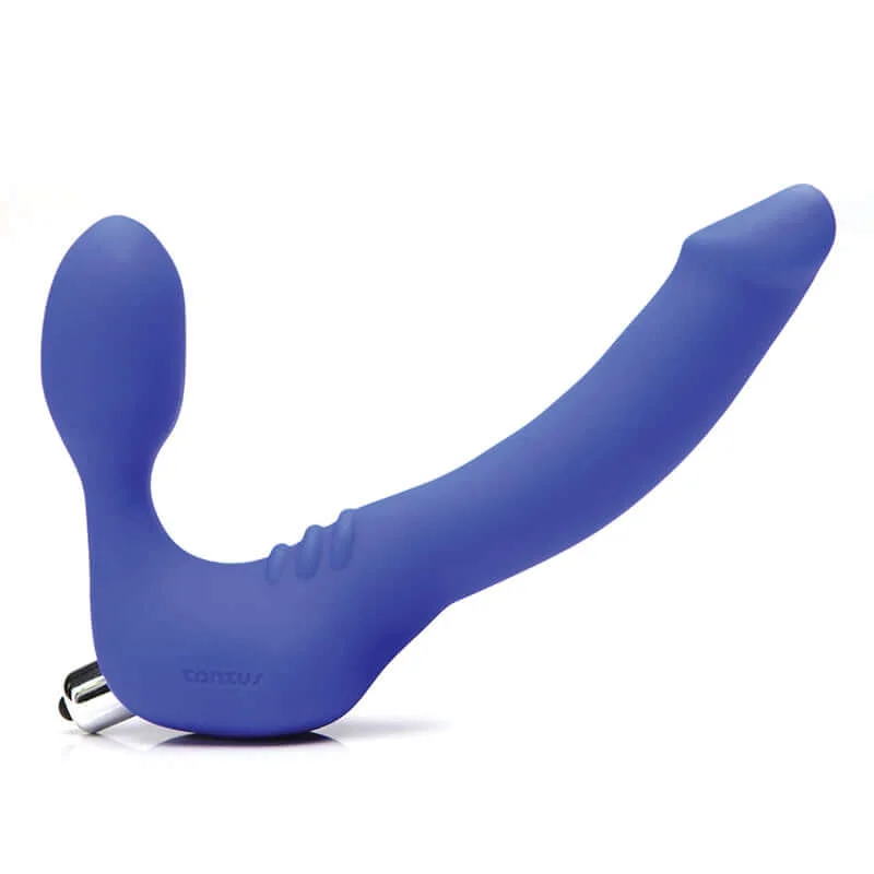 cock ring combo-Tantus Silicone Strapless Slim Blue Strap-On with Bullet Vibe