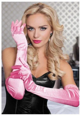 Fishnet sexy lingerie-Satin Opera Gloves - Light  Pink