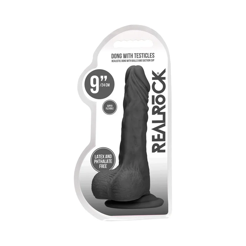 penis-sensitivity-guide-penis-enhancement-pills-RealRock Skin 9 in. Dildo with Balls Black