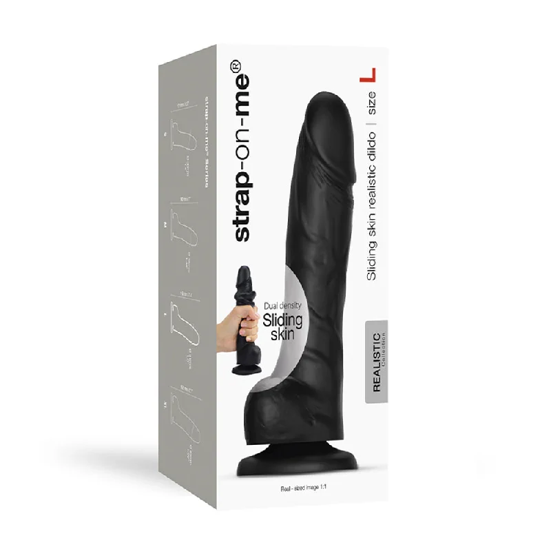 silicone smooth dildo-Strap-on-me Sliding Skin Realistic Dual-density Dildo Black L