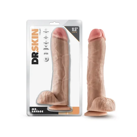 penis-enlargement-reviews-penis-skin-conditions-Dr. Skin Mr. Savage 11.5 in. Dildo with Balls Beige