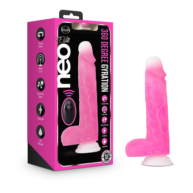 mini dildo-Blush Neo Elite Roxy Rechargeable Remote-Controlled 8 in. Silicone Gyrating Dildo with Balls & Suction Cup Pink