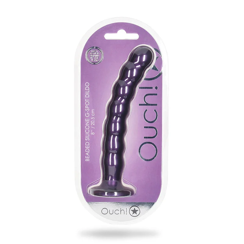 penis-medical-guide-penis-skin-conditions-Shots Ouch! Beaded Silicone 8 in. G-Spot Dildo Metallic Purple