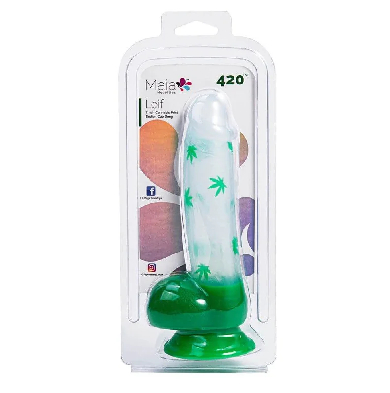 cock ring role play-Leif 7.5 Inches 420 Series Cannabis Print Silicone Suction Cup Dong